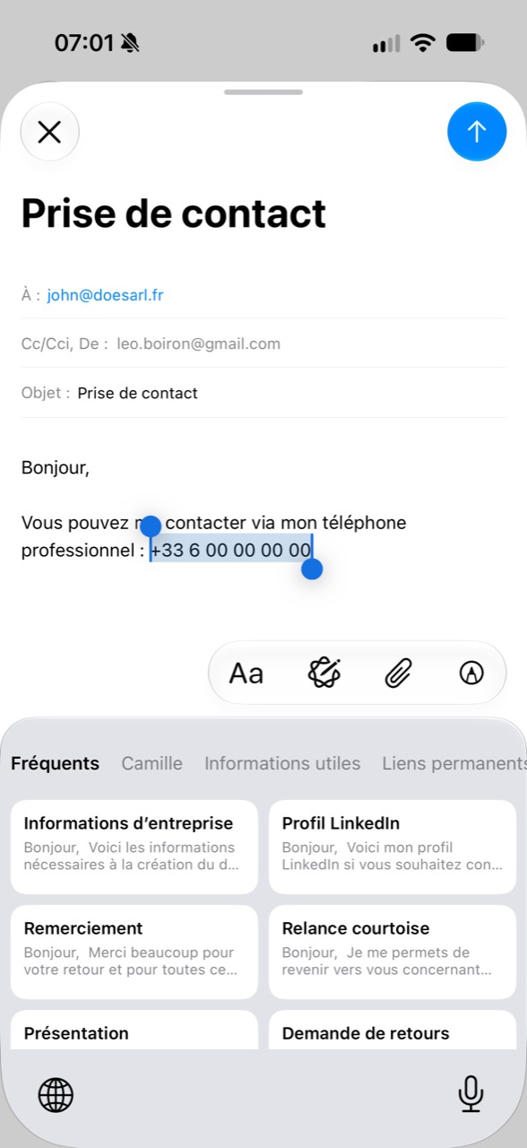 Extraits fréquents affichés dans le clavier KeyQuick