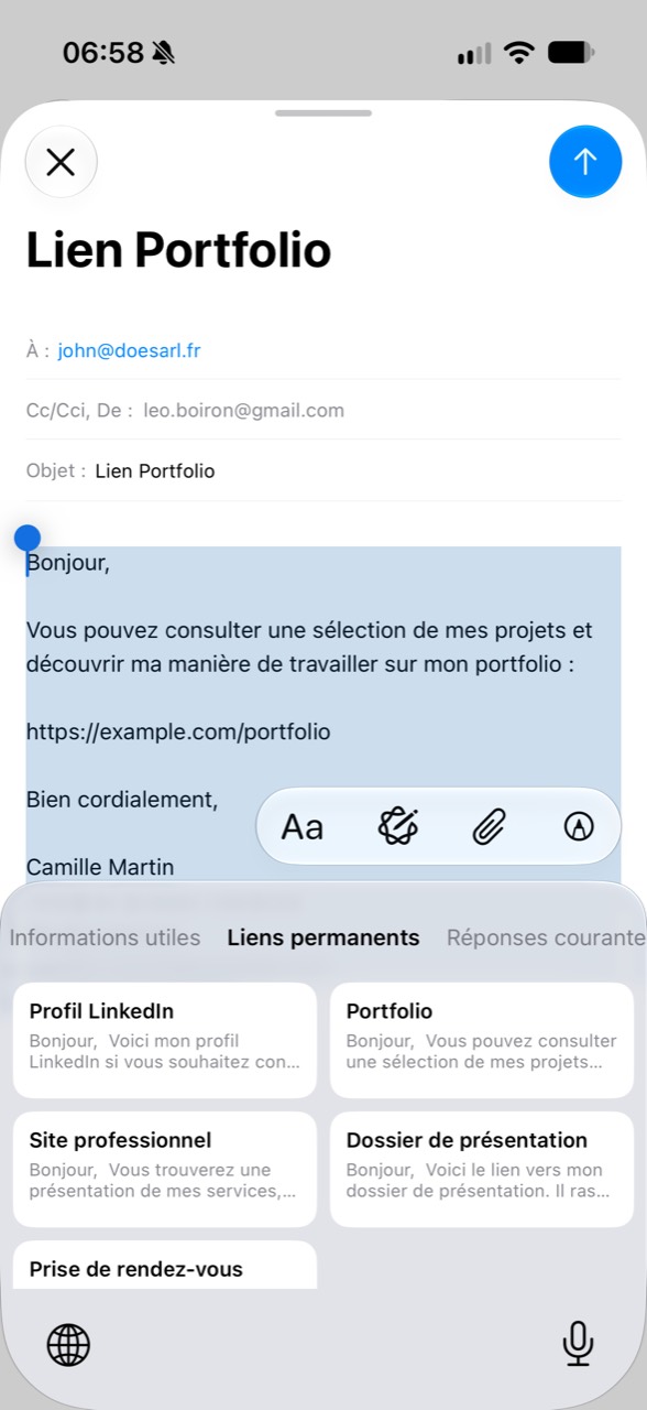 Dossier de liens permanents dans le clavier KeyQuick