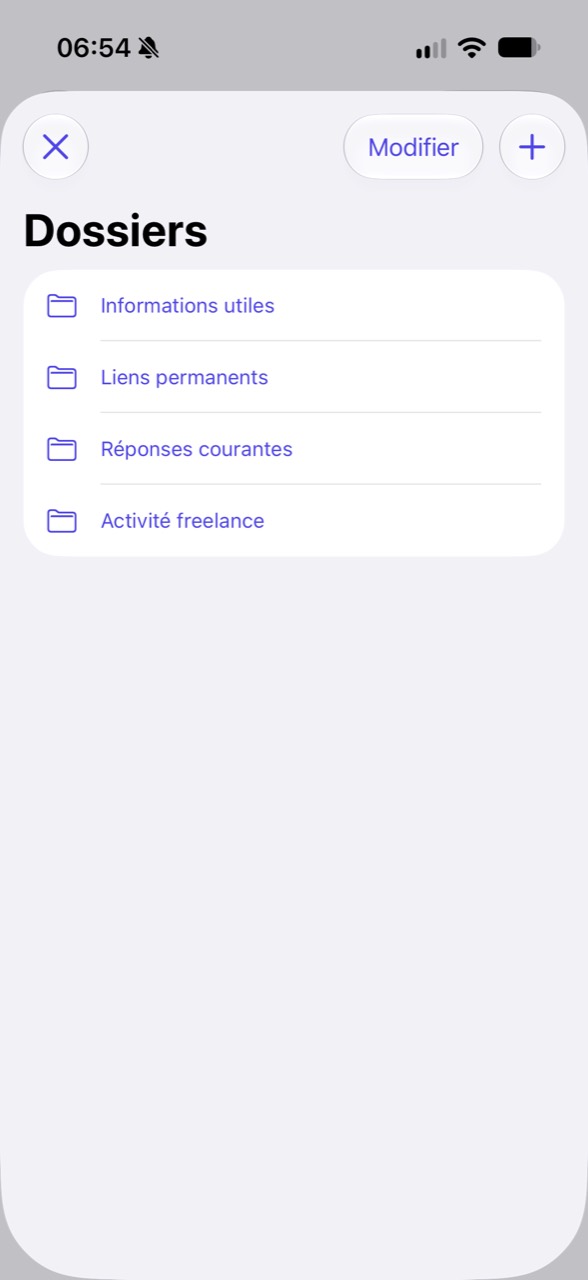 Liste des dossiers de KeyQuick